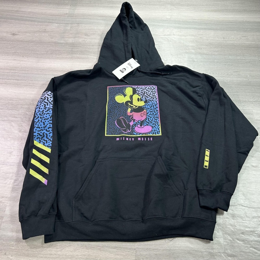 NEW Neff Disney Mickey Mouse Hoodie Mens Large Black Graphic Pullover Sweatshirt